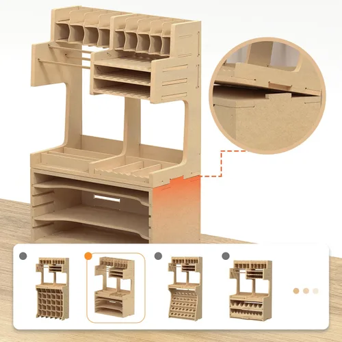 Vista 7 de GK1 - Kit organizador de madera con material MDF, estante de pintura, destornillador/soporte para brochas, para pinturas y herramientas Tamiya, GK1