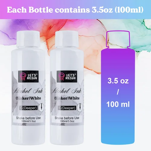 Vista 2 de LET'S RESIN Tinta de alcohol blanco para resina, tinta de alcohol, 2 botellas cada una de 3.5 onzas, tinta a base de alcohol ajustable, pigmento