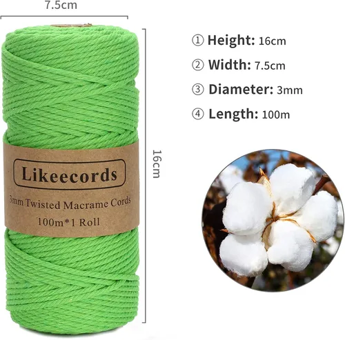Vista 2 de Cordón de macramé, cuerda de algodón de 0.118 in x 328 pies, cuerda de algodón blanco natural para manualidades, tejer, colgar plantas, decoración
