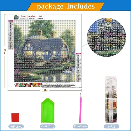 Vista 2 de Kits de arte de diamantes de paisaje para adultos: pintura de diamante campestre casa de campo DIY 5d Kit de pintura de diamante de taladro completo