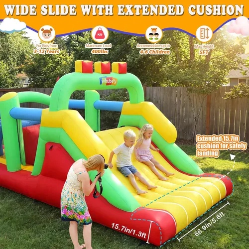 Vista 2 de Whubefy Casa de rebote grande inflable de 18x8.2 pies para niños grandes de 8 a 12 años, casa de obstáculos inflable con doble tobogán, túneles