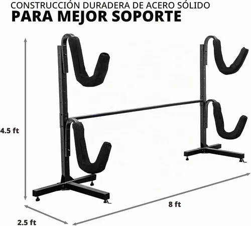 Vista 2 de RaxGo - Estante de almacenamiento independiente para kayak, almacenamiento resistente para dos kayaks, SUP, canoa y tabla de remo para interiores