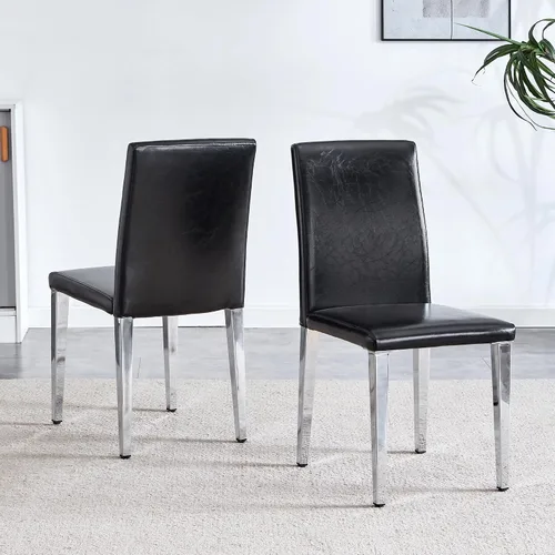 Vista 12 de Juego de 4 sillas de respaldo de piel sintética blanca con patas de metal plateadas. La combinación perfecta, adecuada para estilos minimalistas