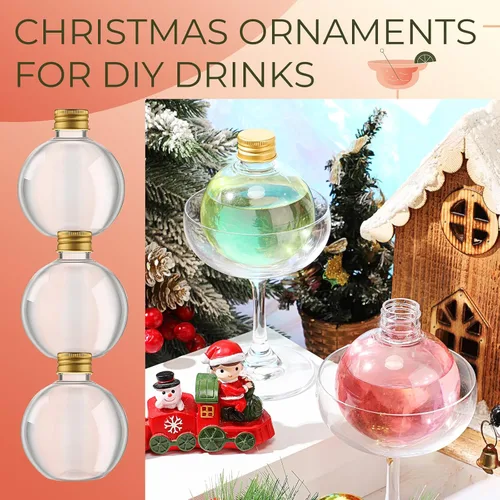 Vista 4 de Jinei - 30 botellas de plástico para poción de 6 onzas, forma de bola, oro, tapa de aluminio Clear Spherical Bottle with Cork, for Sand Art