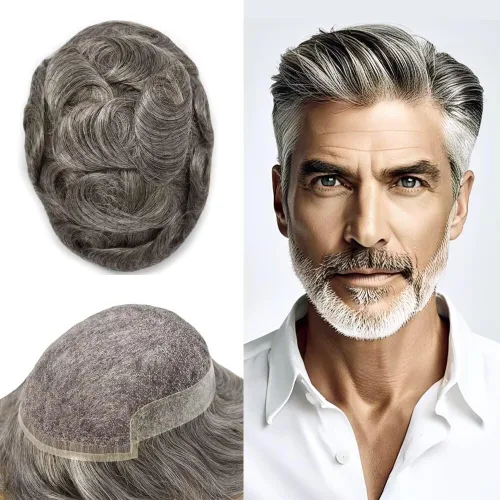 Vista 47 de FACE MIRACLE - Tupé de encaje frontal francés para hombres, postizos, sistemas de reemplazo de cabello humano con PU para hombre, prótesis