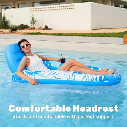 Vista 6 de Sloosh Flotadores inflables para piscina, tumbona para adultos, flotador de piscina flotante, silla reclinable flotante con portavasos y reposapiés