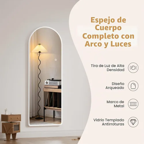 Vista 8 de Hasipu Espejo de Cuerpo Completo de 55" X 18" con Luces, Espejo LED de Cuerpo Completo con Marco Blanco en Arco y 3 Temperaturas de Color y Brillo