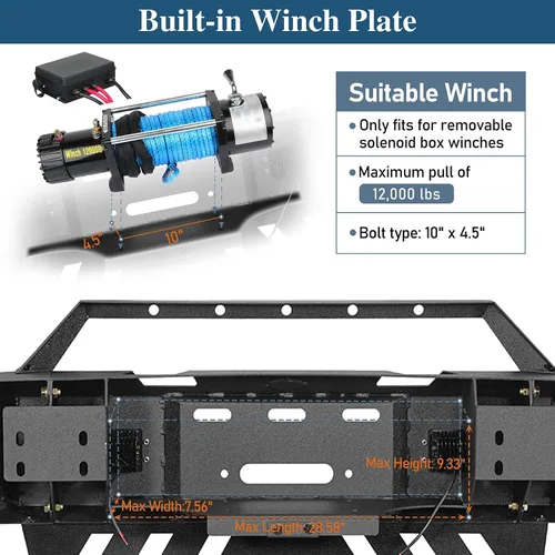 Vista 6 de u-Box Parachoques delantero para Dodge Ram 2500 3500 2010-2018, parachoques todoterreno resistente con placa de cabrestante, placa deslizante