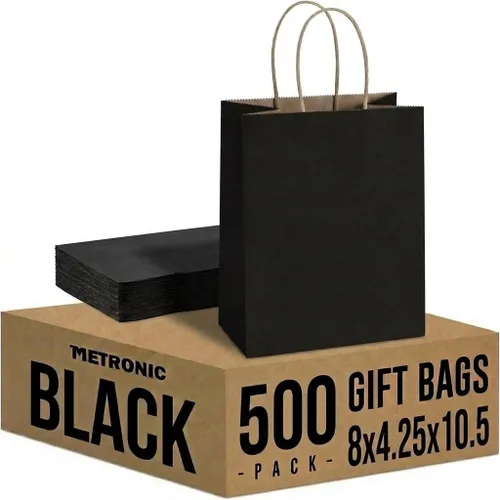 Vista 22 de METRONIC Gift Bags with Handles,16x6x12 Recyclable Brown Paper Bags 50Pcs Marrón