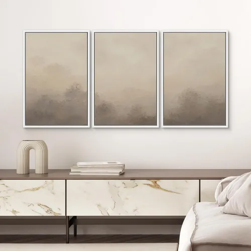 Vista 10 de SIGNWIN Lienzo enmarcado para pared, juego de arte neutro de bosque brumoso, ilustraciones en tono tierra, arte moderno, decorativo, bohemio