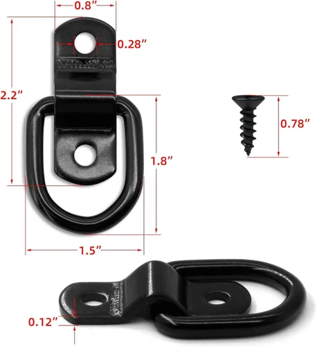 Vista 2 de 24 piezas de anillos en D, anclajes de amarre con ganchos, anillos de amarre de 1/4" para carga de remolque, anclajes de amarre resistentes