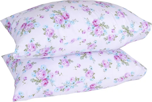 Vista 4 de Juego de 2 fundas de almohada de algodón blanco tamaño Queen, con estampado floral, súper suave, con cierre de sobre