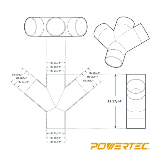 Vista 2 de POWERTEC 70275-P2 - Accesorio de recolección de polvo de 3 vías con diseño en forma de Y para manguera y puño de 4 pulgadas, paquete de 2