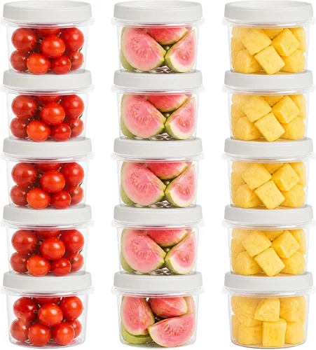 Vista 10 de Recipientes de plástico de 16 onzas con tapas, paquete de 15 recipientes de avena con tapas, apilables, reutilizables, con tapa de rosca giratoria 3