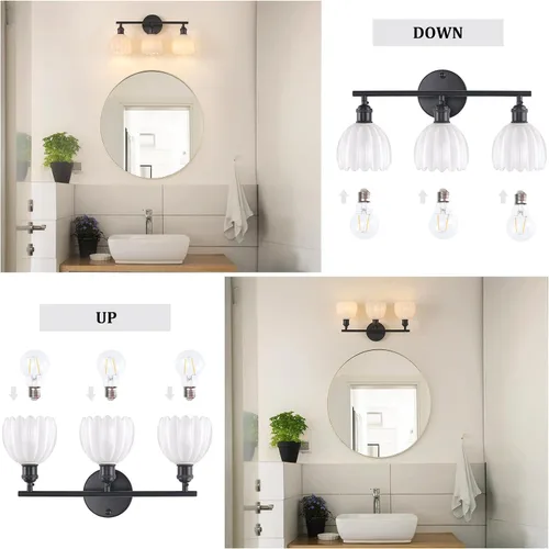 Vista 107 de Shenmoyl Lámparas de baño, lámpara de pared de 2 luces para tocador sobre espejo con pantalla de vidrio tulipán blanco para dormitorio, sala