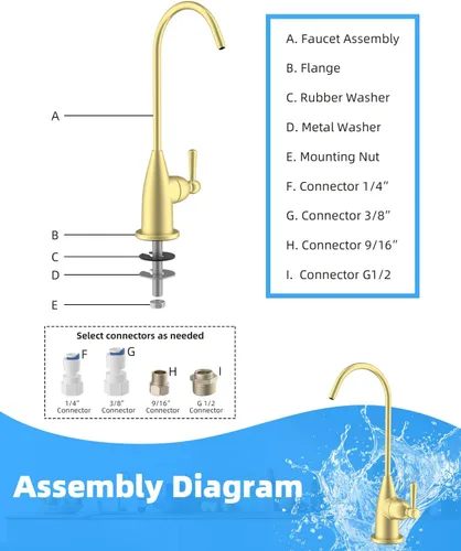 Vista 7 de Hibbent Grifo de Agua Potable para Barra y Fregadero de Cocina, Grifo de Ósmosis Inversa RO de Acero Inoxidable para Sistema de Filtración Bajo