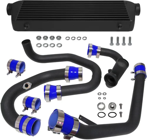 Vista 8 de Kit de intercooler de montaje delantero para motores VW Jetta Golf GTI GL/GLI/GLS MK4 1.8T 1.8L 98-05 Motores FMIC Bolt (plisado negro-negro)