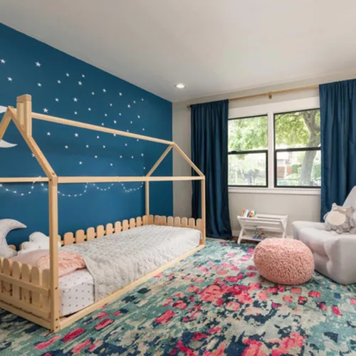 Vista 5 de Cama Montessori para niños pequeños con rieles, cama Montessori con rieles de protección, cama de piso Montessori, cama para niños pequeños, cama