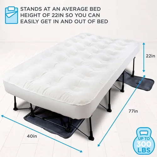 Vista 4 de Colchón hinchable de Ivation EZ-Bed, con marco y funda con ruedas, interruptor de autoapagado para lograr la comodidad deseada, superficie cómoda