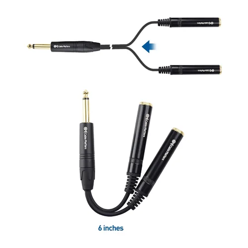 Vista 6 de Cable Matters Paquete de 2 cables divisor TS macho a 2X TS hembra 1/4, 6 pulgadas