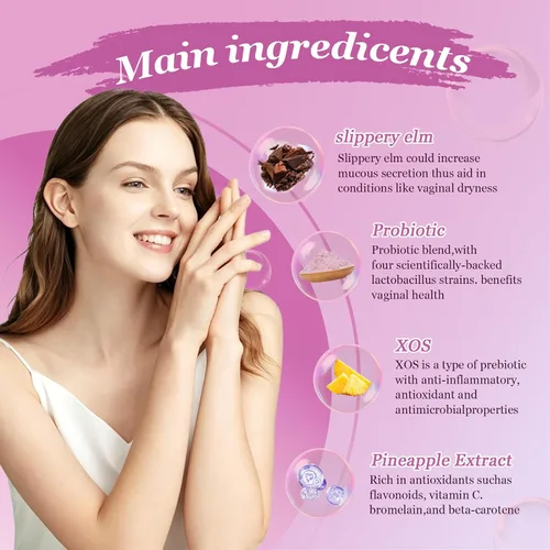 Vista 4 de Her Juicy - Gomitas de probióticos femeninos para mujer, sabor a piña, apoya el equilibrio del pH, la salud intestinal y el sistema inmunológico
