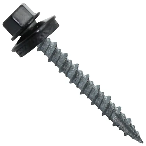 Vista 57 de 10 tornillos para techos de metal gris ABC de 1-1/2 pulgadas, cabezal de arandela hexagonal, arranque automático/roscado, arandela EPDM. 1 bolsa