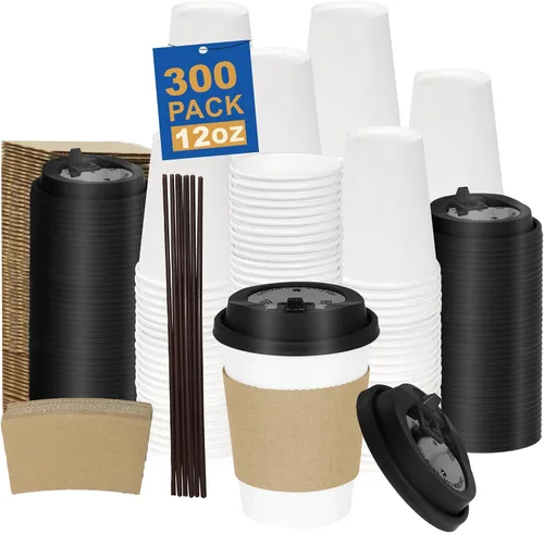 Vista 29 de Paquete de 100 tazas de café desechables de 8 onzas, tazas de papel desechables de color marrón a granel, tazas de café para té caliente, chocolate