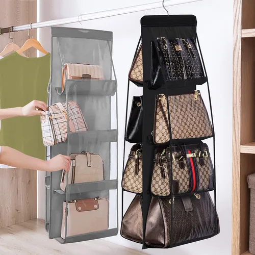 Vista 2 de Lirex Organizador colgante de bolso, 8 bolsillos, colgador de almacenamiento para bolso, ropa Oxford para armario familiar, dormitorio, plegable