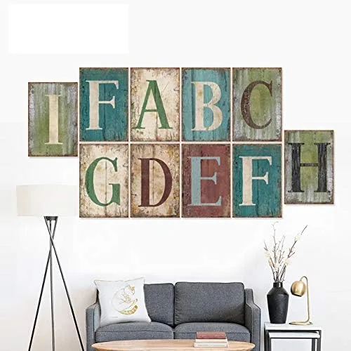 Vista 4 de Letras decorativas de hojalata, 8 x 12 pulgadas, 26 letras metálicas para colgar en la pared, letras del alfabeto para el hogar, dormitorio, bar
