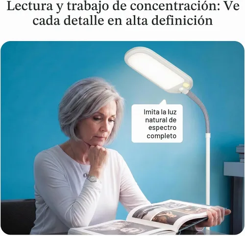 Vista 2 de Brightech Litespan - Lámpara de pie de lectura LED de segunda edición con LED blanco fresco, suave y cálido, atenuador integrado, diseño ajustable