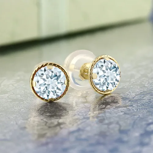 Vista 14 de Gem Stone King Aretes redondos de oro amarillo de 14 quilates con piedra natal Redondos de 0.157 in Aretes de oro para mujeres y hombres
