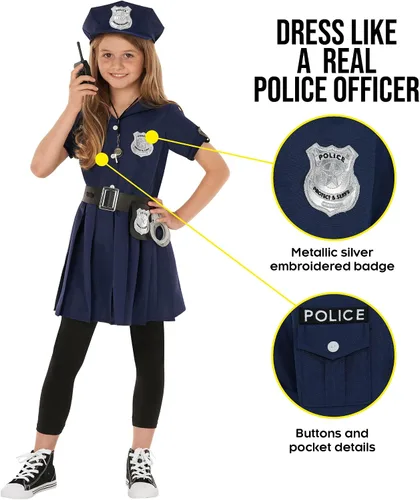 Vista 5 de Morph Costumes Girl Police Officer Costume For Kids Girls Cop Costume For Girls Police Costume Kids Girl Blue Police Officer