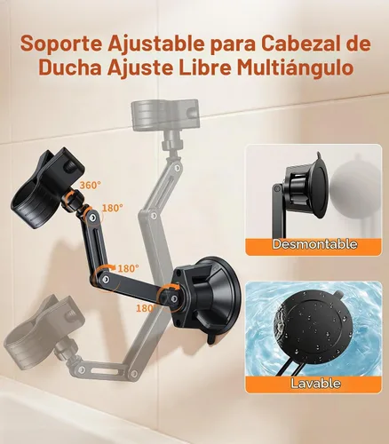 Vista 5 de Soporte de cabezal de ducha de succión ajustable, tamaño grande