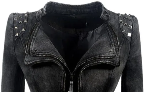 Vista 2 de mujer primavera otoño denim remache chaqueta corta cortavientos ropa exterior