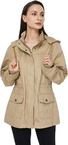 Vista 4 de WenVen Chaqueta militar de algodón para mujer, ligera, informal, con capucha, Anorak