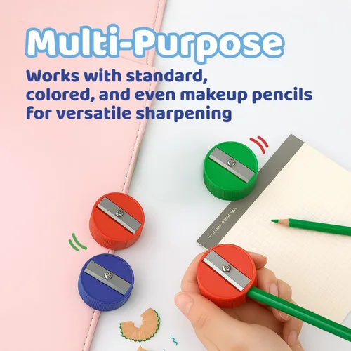 Vista 4 de Neliblu Sacapuntas – Sacapuntas de plástico para niños con cuchillas de metal – Sacapuntas manual portátil y de colores – Esencial para el regreso a