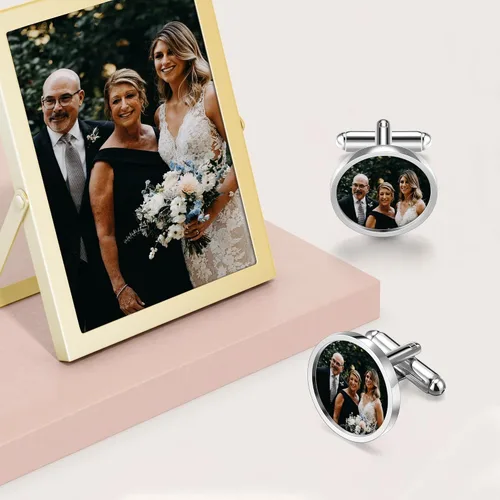 Vista 3 de Personalized Master 2-3 pares de gemelos de boda para hombres, esposo, con foto personalizada, conjunto de gemelos para boda, novio