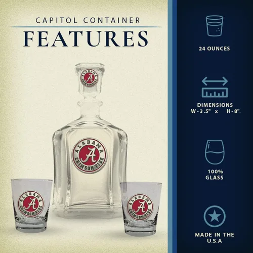 Vista 3 de Heritage Pewter Alabama Contenedor con 2 vasos combinados Contenedores de vidrio de 24 onzas con 2 vasos de agua Vidrio de peltre elaborado por