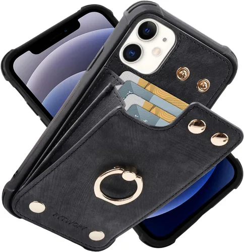 Vista 43 de Funda tipo cartera compatible con iPhone XR/10R con tarjetero de crédito, funda protectora de cuero a prueba de golpes compatible con anillo