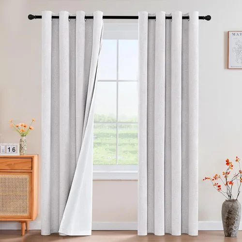 Vista 70 de Cortinas con textura de lino 100% opacas de 64 pulgadas de largo, juego de 2 paneles de cortinas de lino opacas con forro aislante térmico que Arena