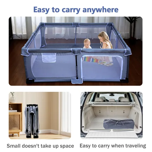 Vista 5 de Corralito plegable para bebés de 50 x 50 pulgadas, corral de juegos para bebés y niños pequeños, corral portátil, valla plegable para interiores
