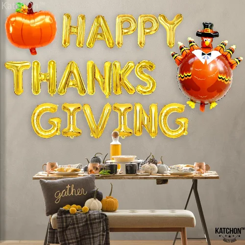 Vista 5 de KatchOn, Juego de globos de Feliz Acción de Gracias, enormes, 32 pulgadas, globo de pavo y calabaza para decoraciones de Acción de Gracias
