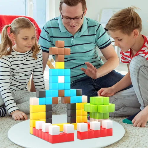 Vista 2 de PicassoTiles 108 Piece Magnetic Cubes, 1 Inch STEM Building Set for Kids 3+