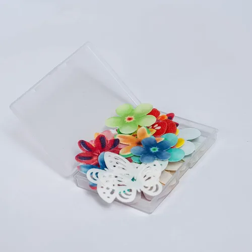 Vista 4 de Flores comestibles, hojas comestibles y mariposas comestibles blancas, papel de oblea, decoración de cupcakes para decorar papel de arroz
