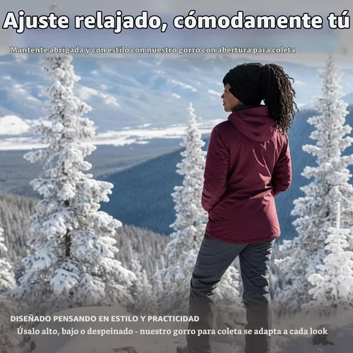 Vista 4 de Funky Junque Gorro de Cola de Caballo para Mujeres - Gorro de Invierno Ponyback Suave Elástico de Punto Trenzado Cola Alta Gorros para Correr
