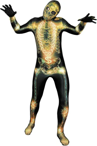 Vista 9 de Uisozsfeb Disfraz de esqueleto para hombre que brilla en la oscuridad Tiene un efecto fluorescente en un ambiente oscuro. E046