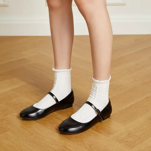 Vista 2 de Trary Mary Jane - Zapatos planos de ballet, zapatos planos negros para mujer, con correa de tobillo, cómodos y elegantes