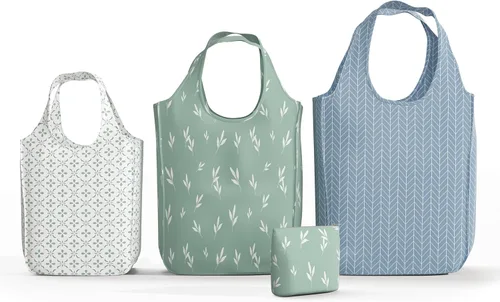 Vista 25 de Pure Sage Bolsa de comestibles reutilizable - Elegante bolsa de compras para comestibles - Bolsa plegable - Tamaño mediano