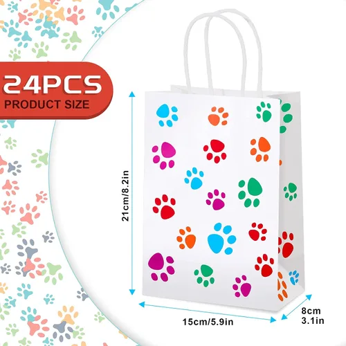 Vista 5 de Clabby 24 bolsas de regalo de papel con diseño de pata de perro, bolsa de papel con asas, recuerdos de fiesta de cachorros para gatos y mascotas