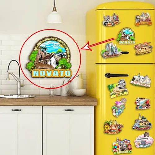 Vista 4 de Novato California USA - Imán para nevera con imán de madera 3D, monumentos de viaje, coleccionables, decoración hecha a mano, 2